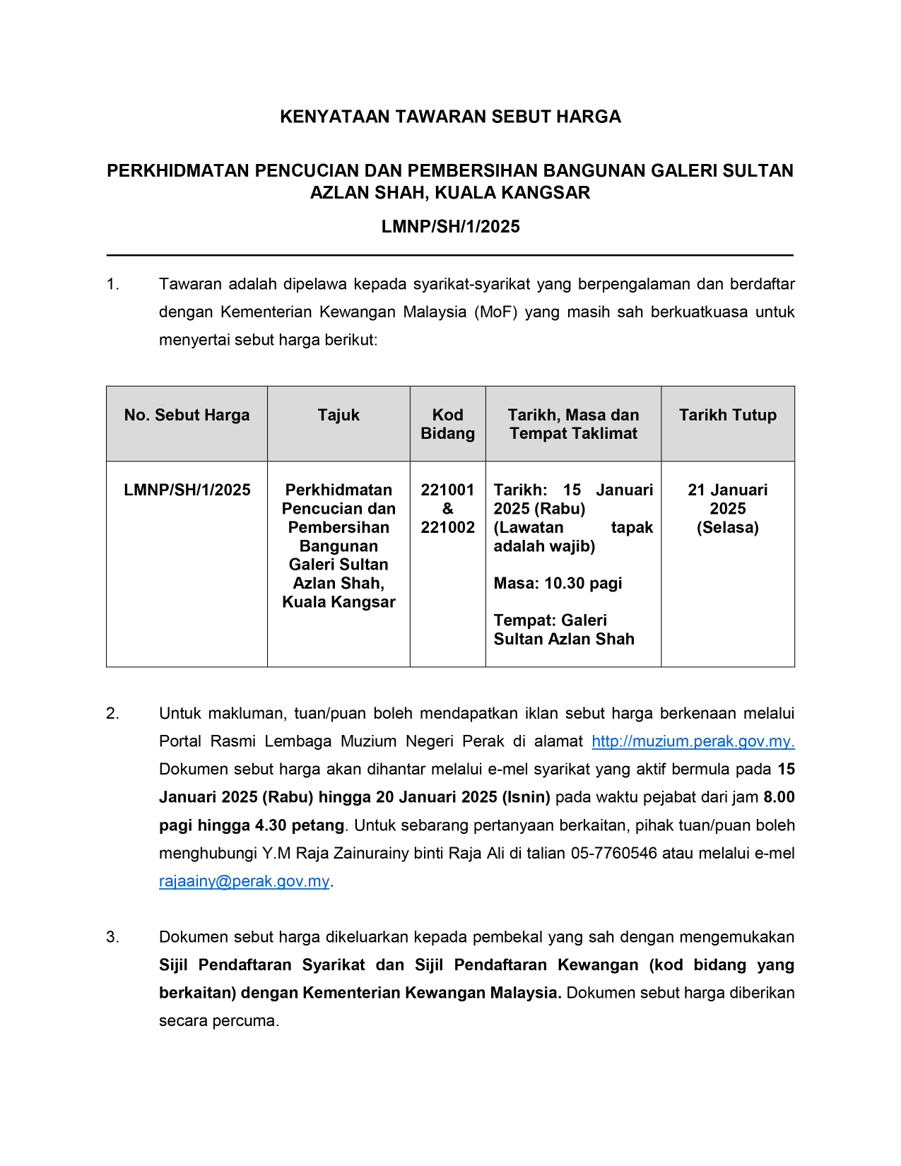 KENYATAAN TAWARAN SEBUT HARGA PENCUCIAN DAN PEMBERSIHAN BANGUNAN GSAS 2025-1